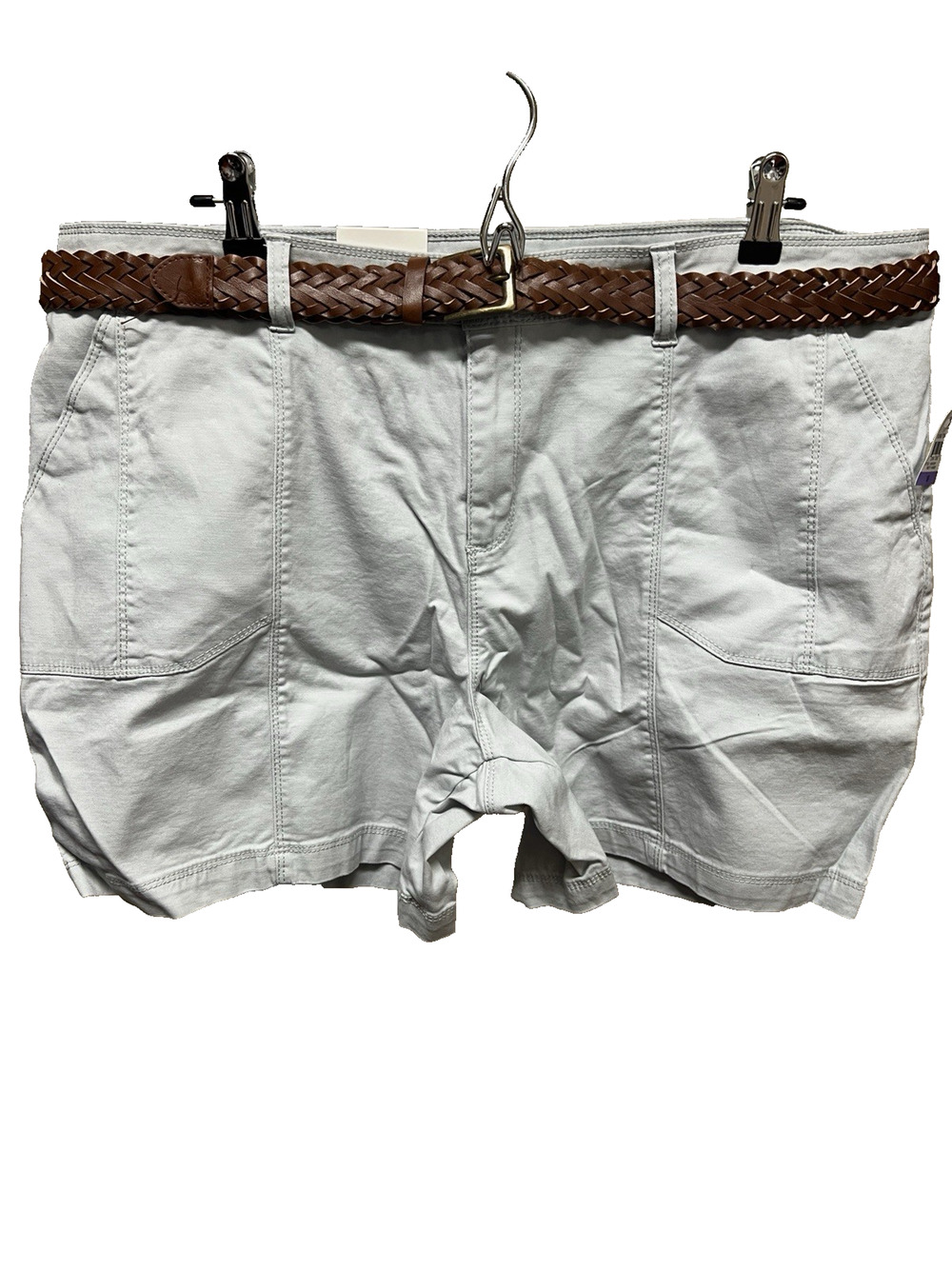 Style & Co Women's Size 18 Mid Rise Comfort Gray Belted Shorts Four Pockets NEW